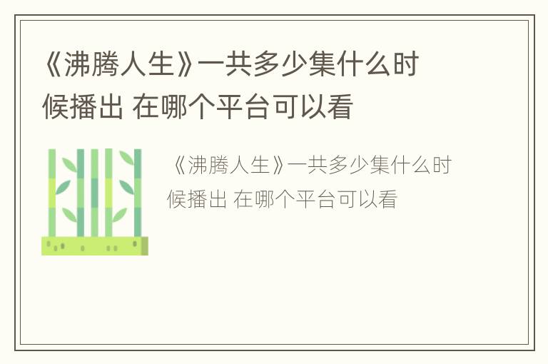 《沸腾人生》一共多少集什么时候播出 在哪个平台可以看