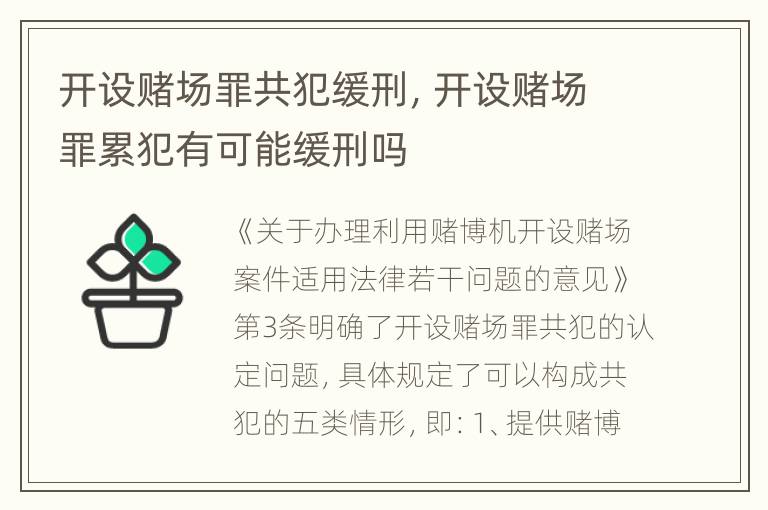 开设赌场罪共犯缓刑，开设赌场罪累犯有可能缓刑吗