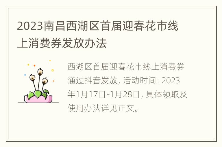 2023南昌西湖区首届迎春花市线上消费券发放办法