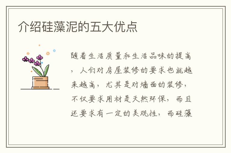 介绍硅藻泥的五大优点