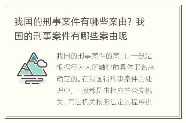 我国的刑事案件有哪些案由？ 我国的刑事案件有哪些案由呢