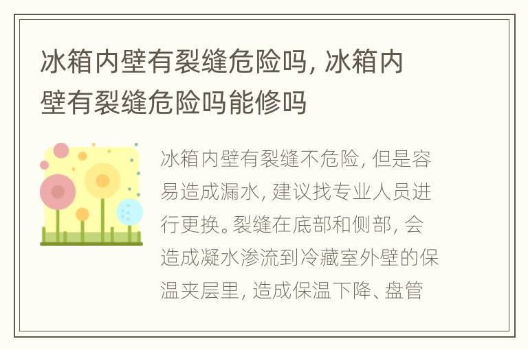 冰箱内壁有裂缝危险吗，冰箱内壁有裂缝危险吗能修吗