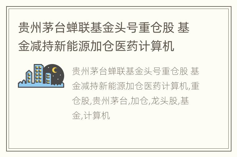 贵州茅台蝉联基金头号重仓股 基金减持新能源加仓医药计算机