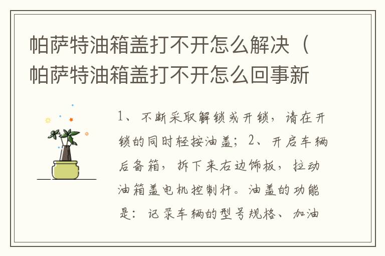 帕萨特油箱盖打不开怎么解决（帕萨特油箱盖打不开怎么回事新款）