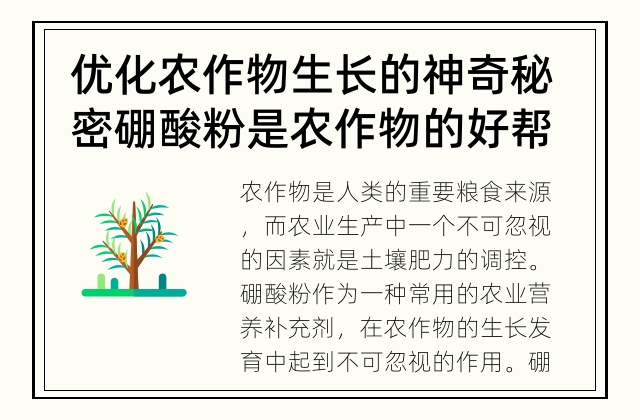 优化农作物生长的神奇秘密 硼酸粉是农作物的好帮手吗？