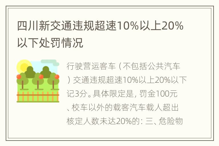 四川新交通违规超速10%以上20%以下处罚情况