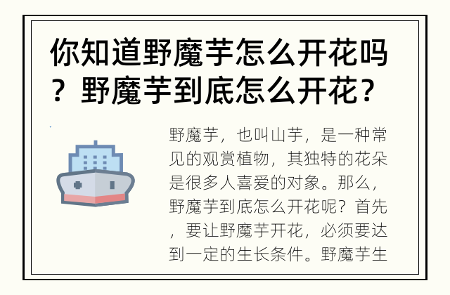 你知道野魔芋怎么开花吗？ 野魔芋到底怎么开花？