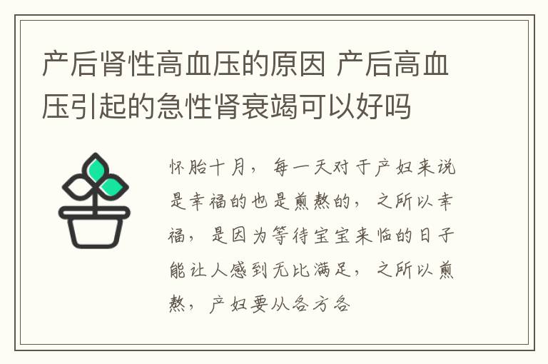 产后肾性高血压的原因 产后高血压引起的急性肾衰竭可以好吗