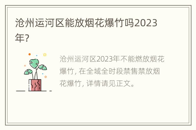 沧州运河区能放烟花爆竹吗2023年?