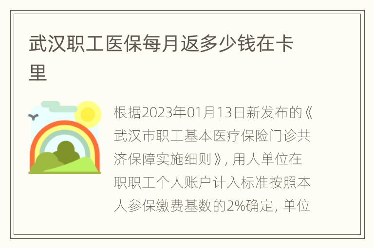 武汉职工医保每月返多少钱在卡里