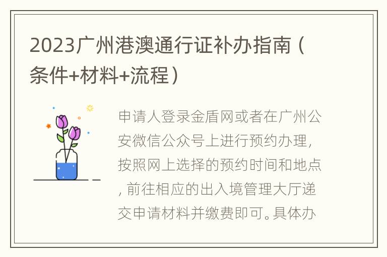 2023广州港澳通行证补办指南（条件+材料+流程）
