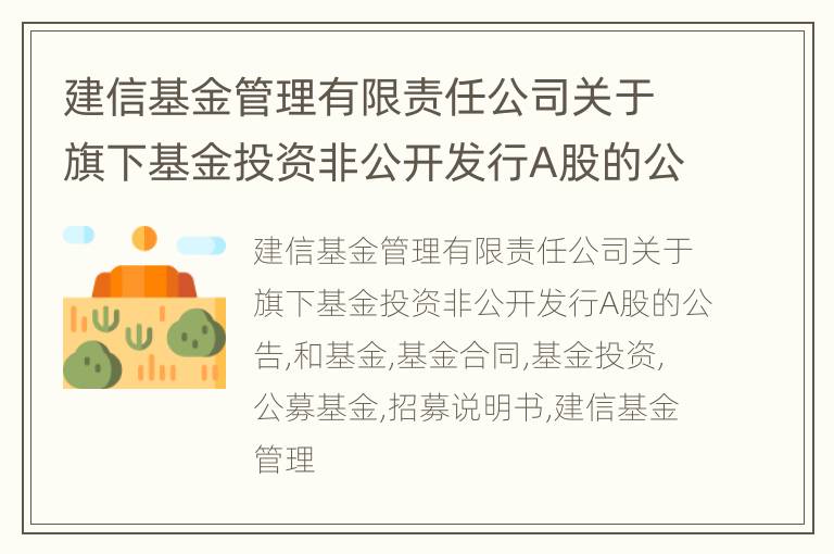 建信基金管理有限责任公司关于旗下基金投资非公开发行A股的公告