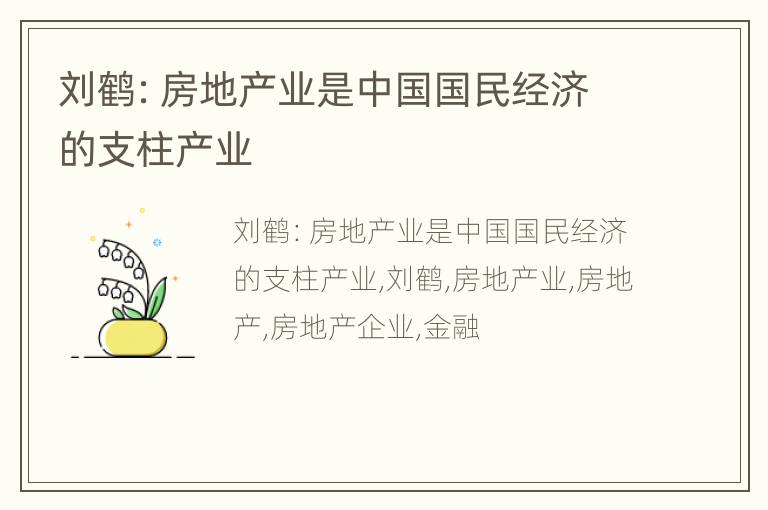 刘鹤：房地产业是中国国民经济的支柱产业