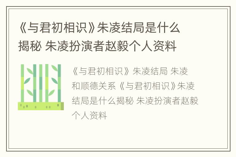 《与君初相识》朱凌结局是什么揭秘 朱凌扮演者赵毅个人资料