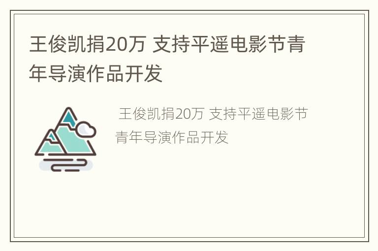 王俊凯捐20万 支持平遥电影节青年导演作品开发