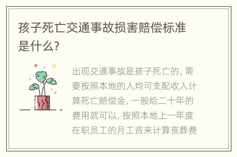 孩子死亡交通事故损害赔偿标准是什么？