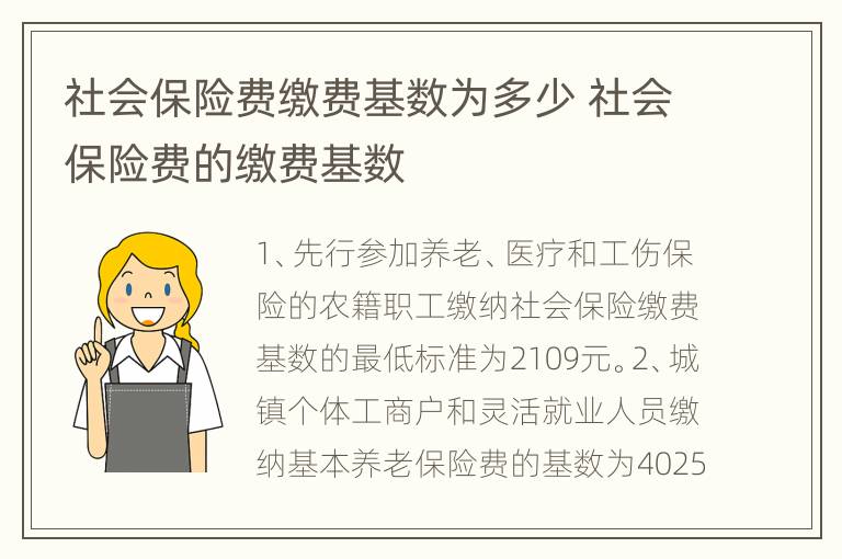 社会保险费缴费基数为多少 社会保险费的缴费基数