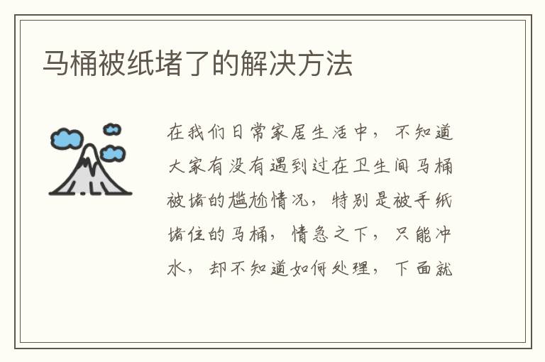 马桶被纸堵了的解决方法