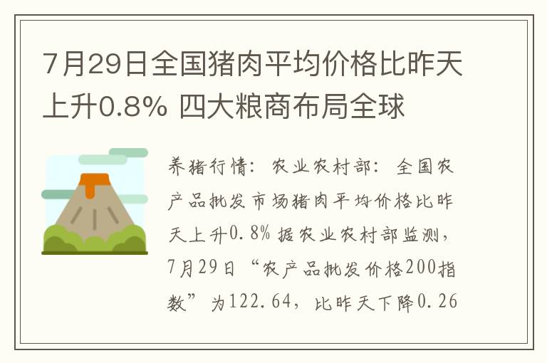 7月29日全国猪肉平均价格比昨天上升0.8% 四大粮商布局全球