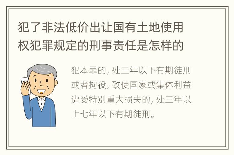 犯了非法低价出让国有土地使用权犯罪规定的刑事责任是怎样的