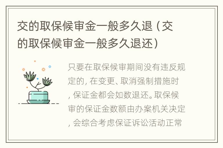 交的取保候审金一般多久退（交的取保候审金一般多久退还）