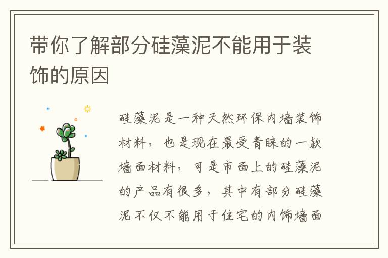 带你了解部分硅藻泥不能用于装饰的原因