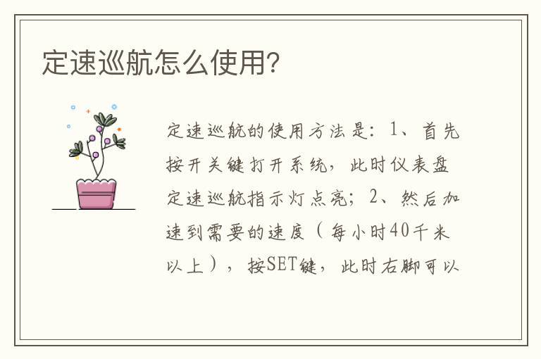定速巡航怎么使用？