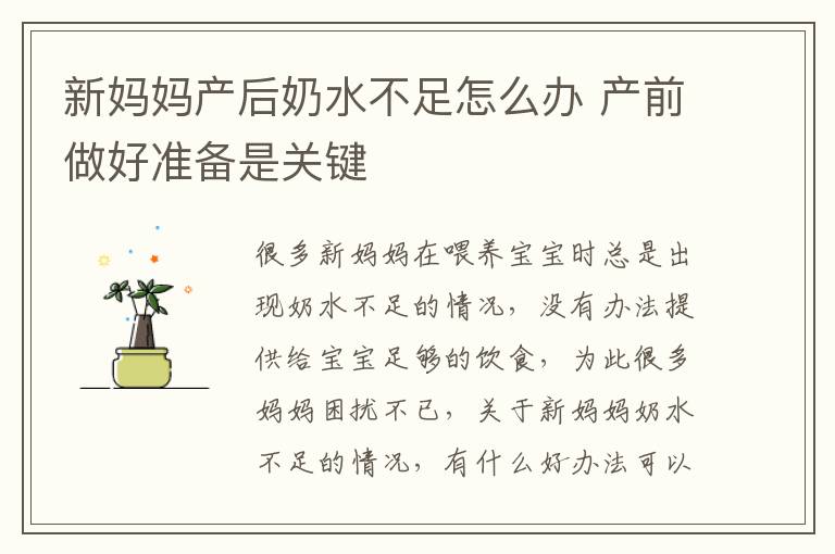 新妈妈产后奶水不足怎么办 产前做好准备是关键