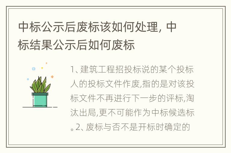 中标公示后废标该如何处理，中标结果公示后如何废标