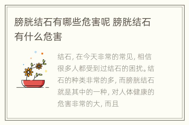 膀胱结石有哪些危害呢 膀胱结石有什么危害