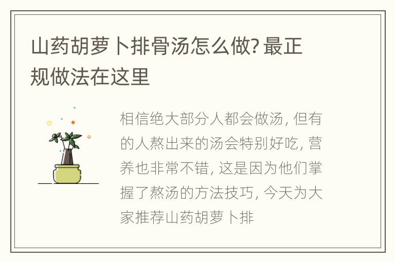 山药胡萝卜排骨汤怎么做？最正规做法在这里