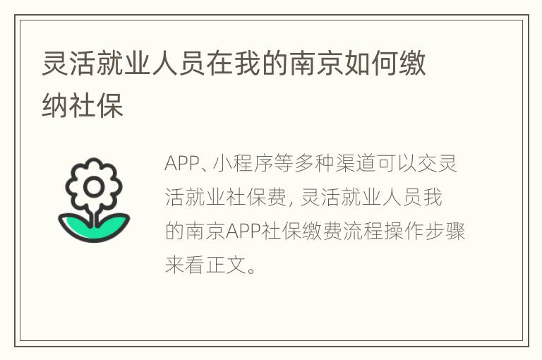 灵活就业人员在我的南京如何缴纳社保