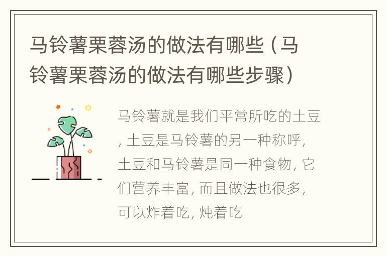 马铃薯栗蓉汤的做法有哪些（马铃薯栗蓉汤的做法有哪些步骤）