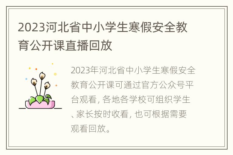2023河北省中小学生寒假安全教育公开课直播回放