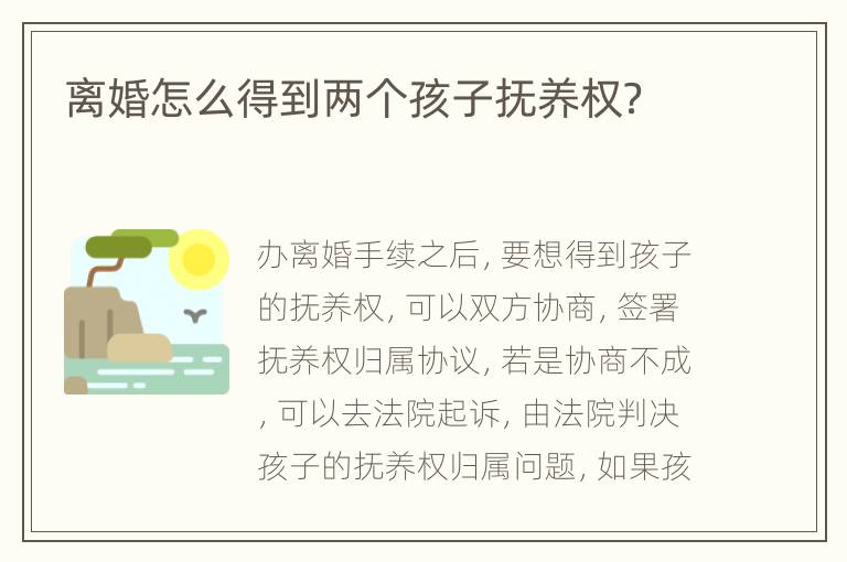 离婚怎么得到两个孩子抚养权？