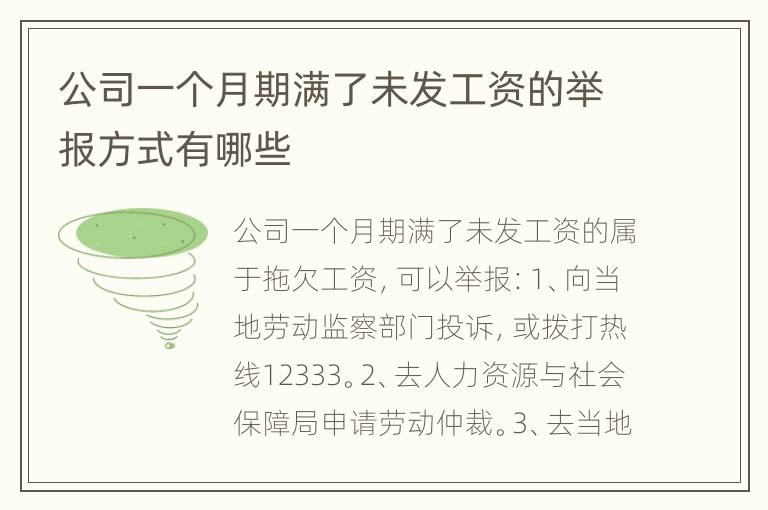 公司一个月期满了未发工资的举报方式有哪些