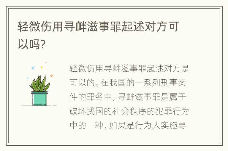 轻微伤用寻衅滋事罪起述对方可以吗？