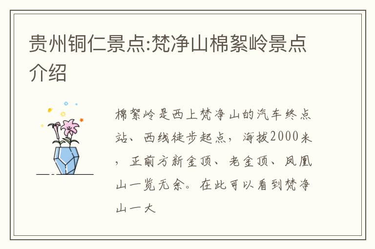 贵州铜仁景点:梵净山棉絮岭景点介绍