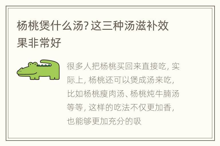 杨桃煲什么汤？这三种汤滋补效果非常好