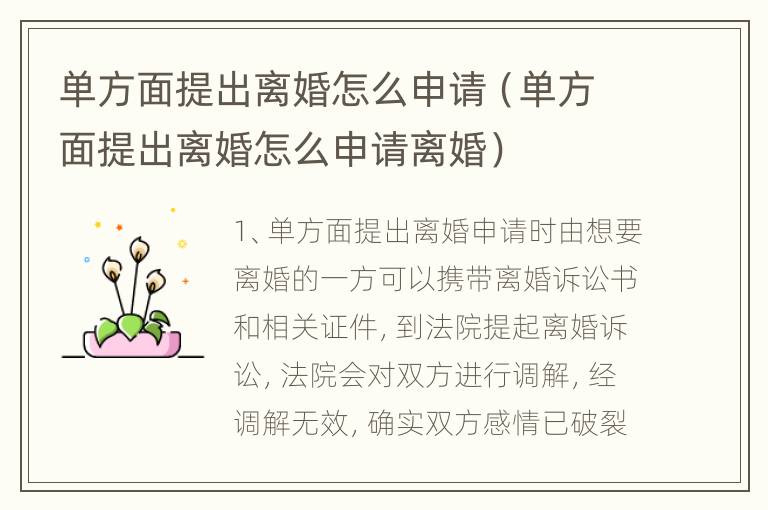 单方面提出离婚怎么申请（单方面提出离婚怎么申请离婚）