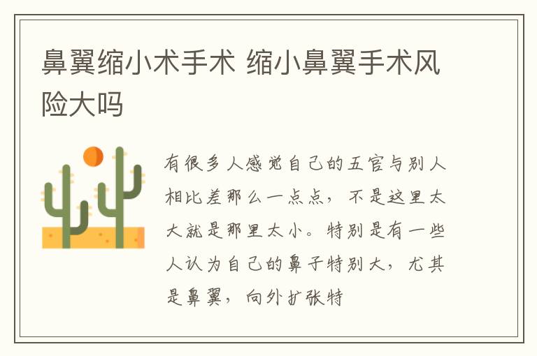 鼻翼缩小术手术 缩小鼻翼手术风险大吗