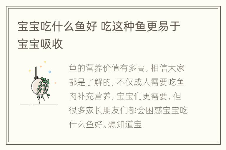 宝宝吃什么鱼好 吃这种鱼更易于宝宝吸收