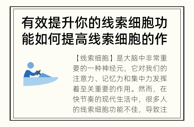 有效提升你的线索细胞功能 如何提高线索细胞的作用