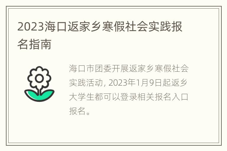 2023海口返家乡寒假社会实践报名指南