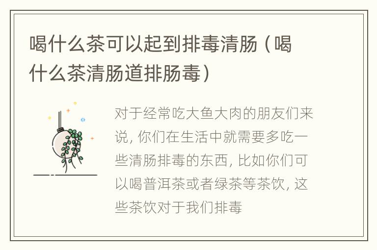 喝什么茶可以起到排毒清肠（喝什么茶清肠道排肠毒）