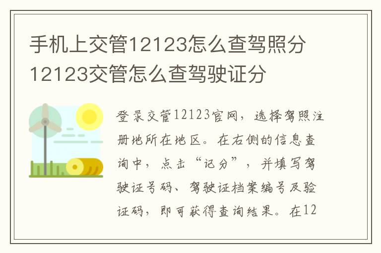 手机上交管12123怎么查驾照分 12123交管怎么查驾驶证分