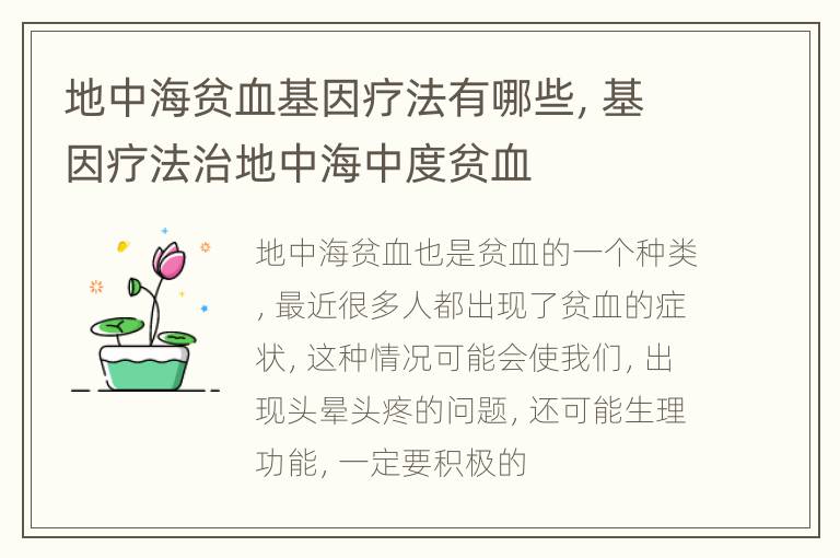 地中海贫血基因疗法有哪些，基因疗法治地中海中度贫血