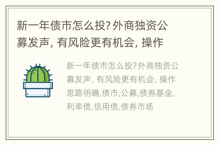 新一年债市怎么投？外商独资公募发声，有风险更有机会，操作思路明确