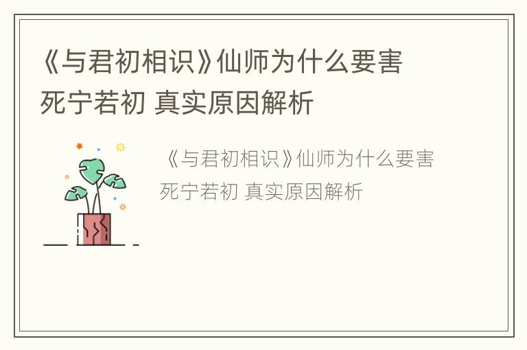 《与君初相识》仙师为什么要害死宁若初 真实原因解析