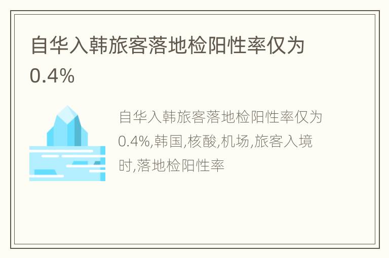 自华入韩旅客落地检阳性率仅为0.4%